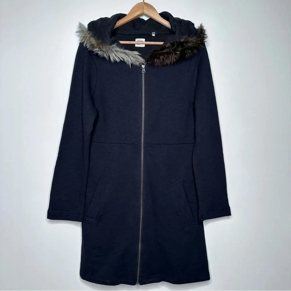 Dylan Anthropologie Black Longline Zip Up Hoodie w/ Faux Fur Collar Size Large - Picture 1 of 8